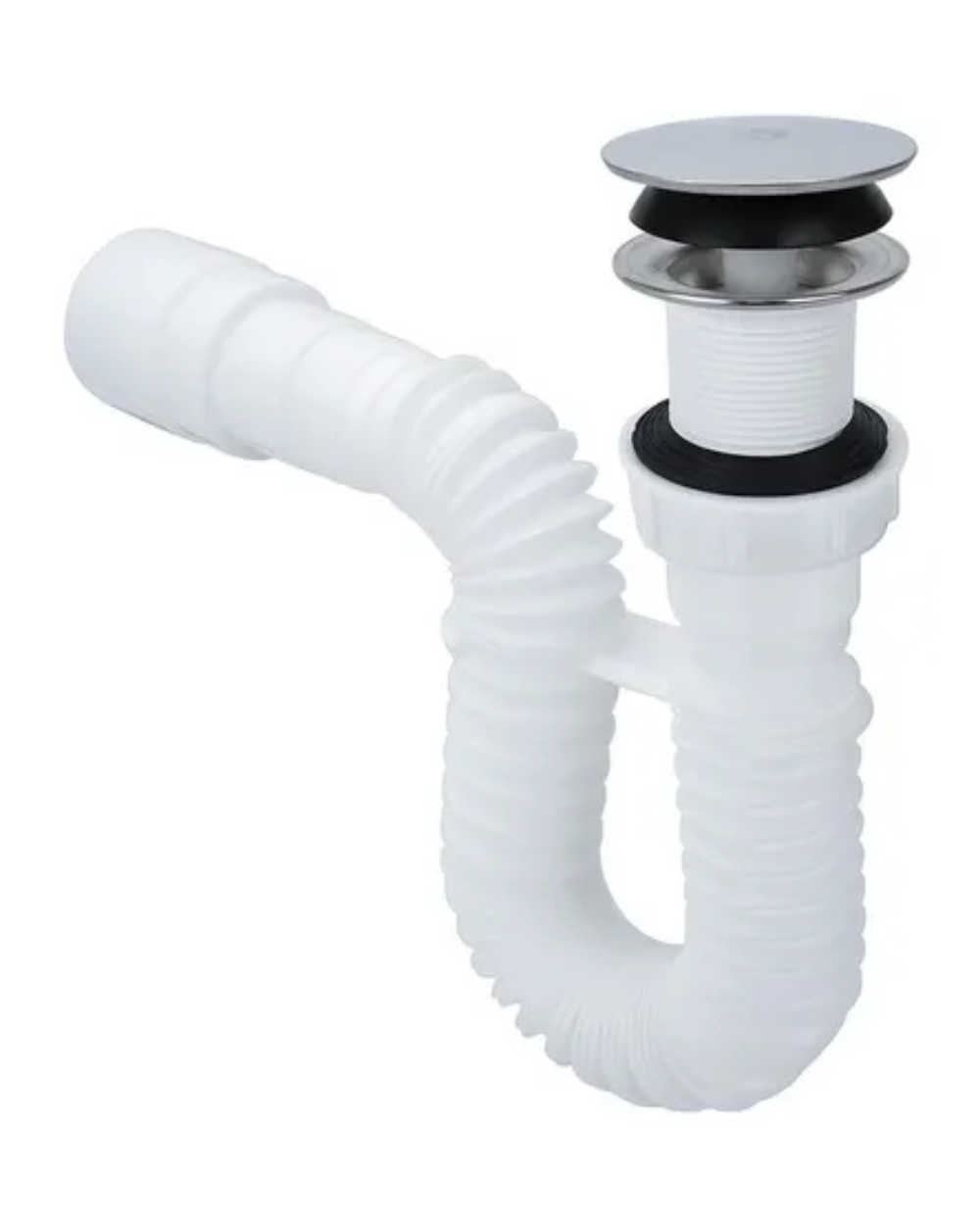 Sifón Lavamanos Flexible Push Blanco Boccherini Modelo 16746