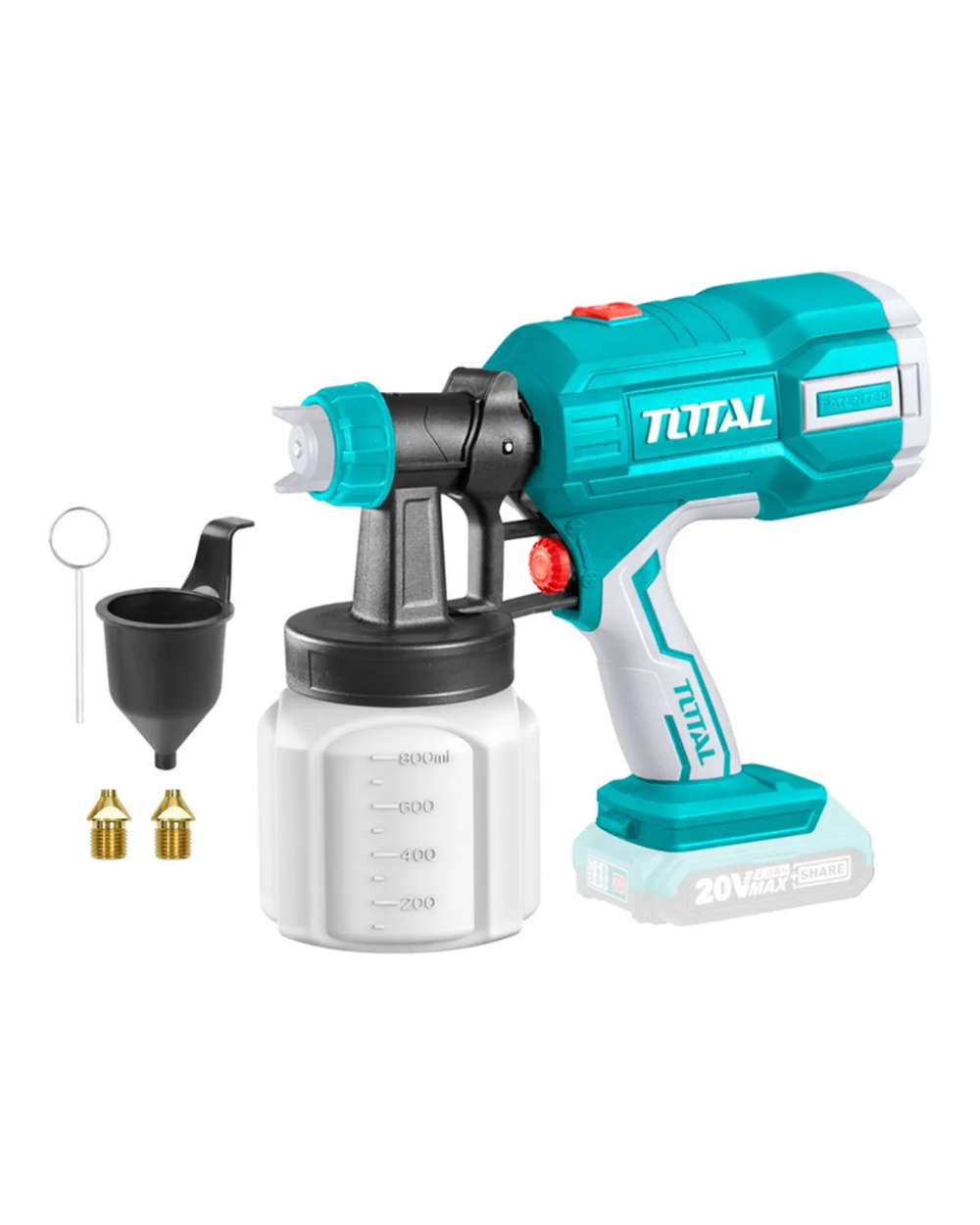 Pistola Para Pintar Inalambrica Total Tsgli2003 Vaso De 800ml, No incluye Bateria ni Cargador