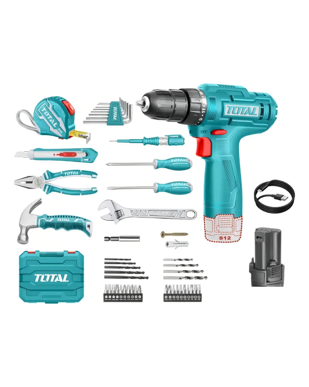 Atornillador + Kit Herramientas 89pz Total Thkthp10892 Color Turquesa Frecuencia 50 60hz