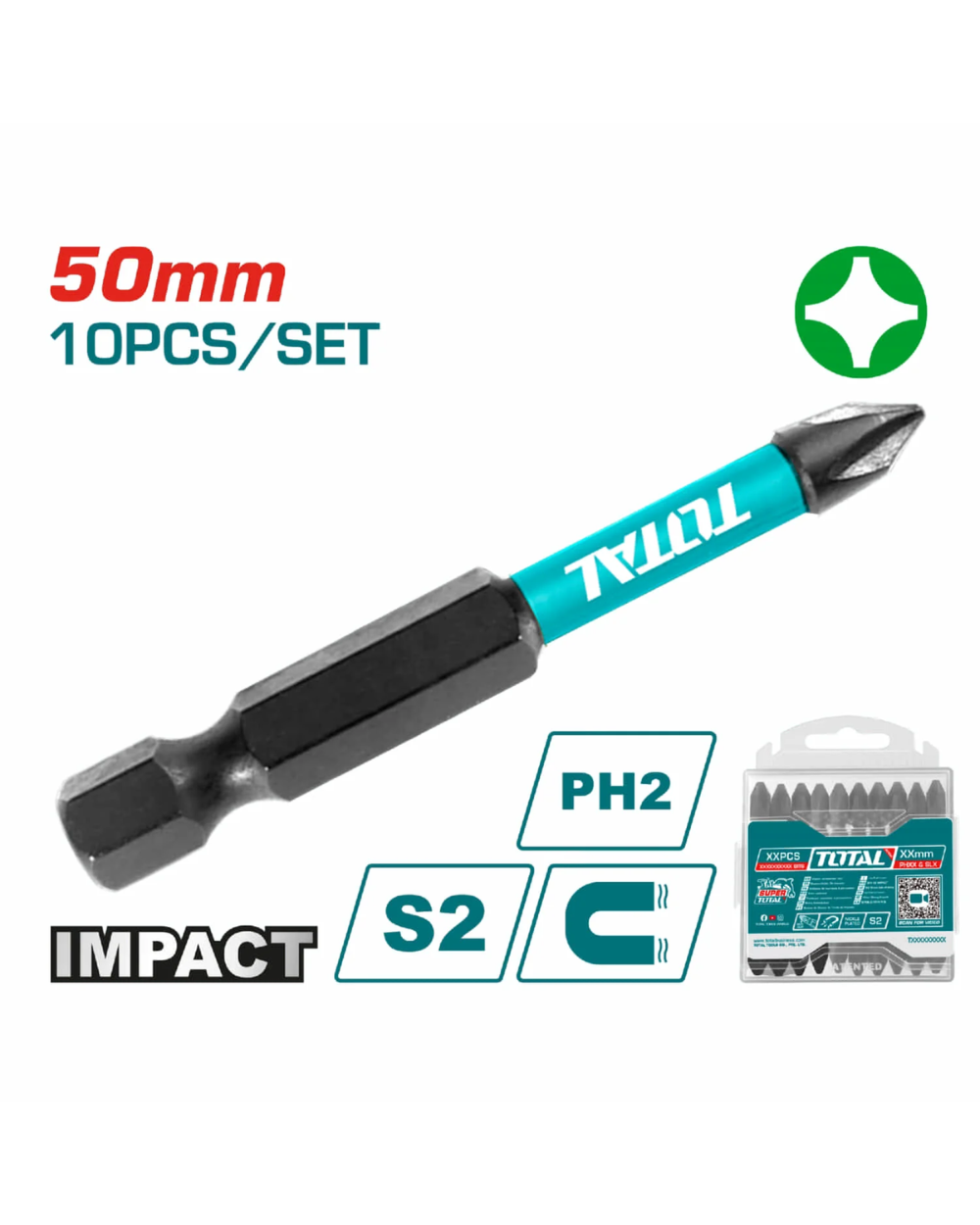 Puntas Impacto Imantadas PH2 50mm x10 Pzs Total TACIM16PH223