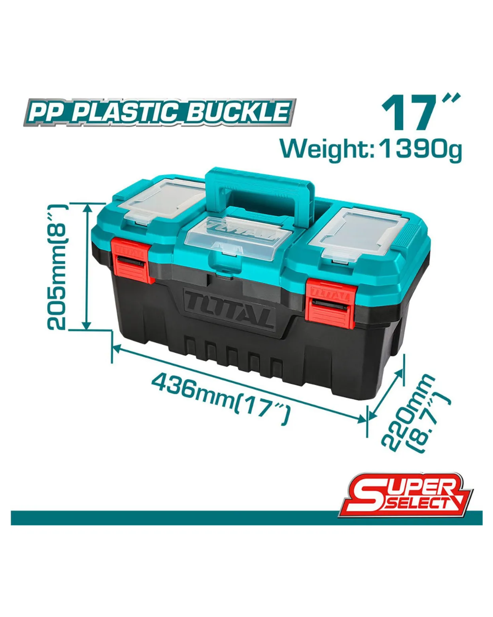 Caja Herramienta 17 Plastica Super Select Total (tpbx0171) Color Turquesa