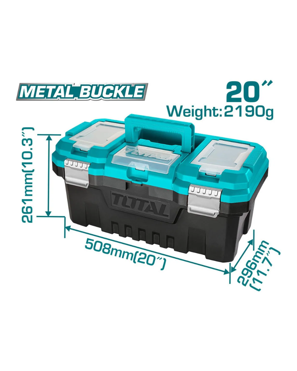 Caja Herramienta 20 Plastica Cierre Metalico Total Tpbx020 Color Turquesa