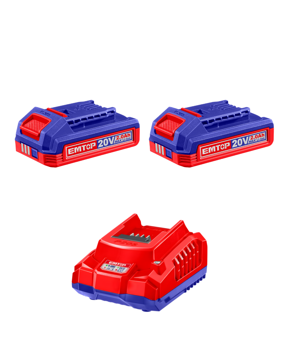 Kit 2 Baterías 20V 2.0Ah + Cargador EMTOP ULBCPK1222