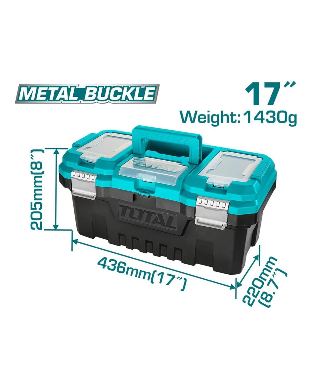 Caja Herramienta 17 Plastica Cierre Metalico Total Tpbx017 Color Turquesa