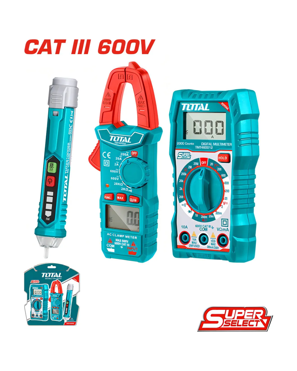 Kit Multitester + Pinza Amperimétrica + Detector Voltaje Total TMT43028