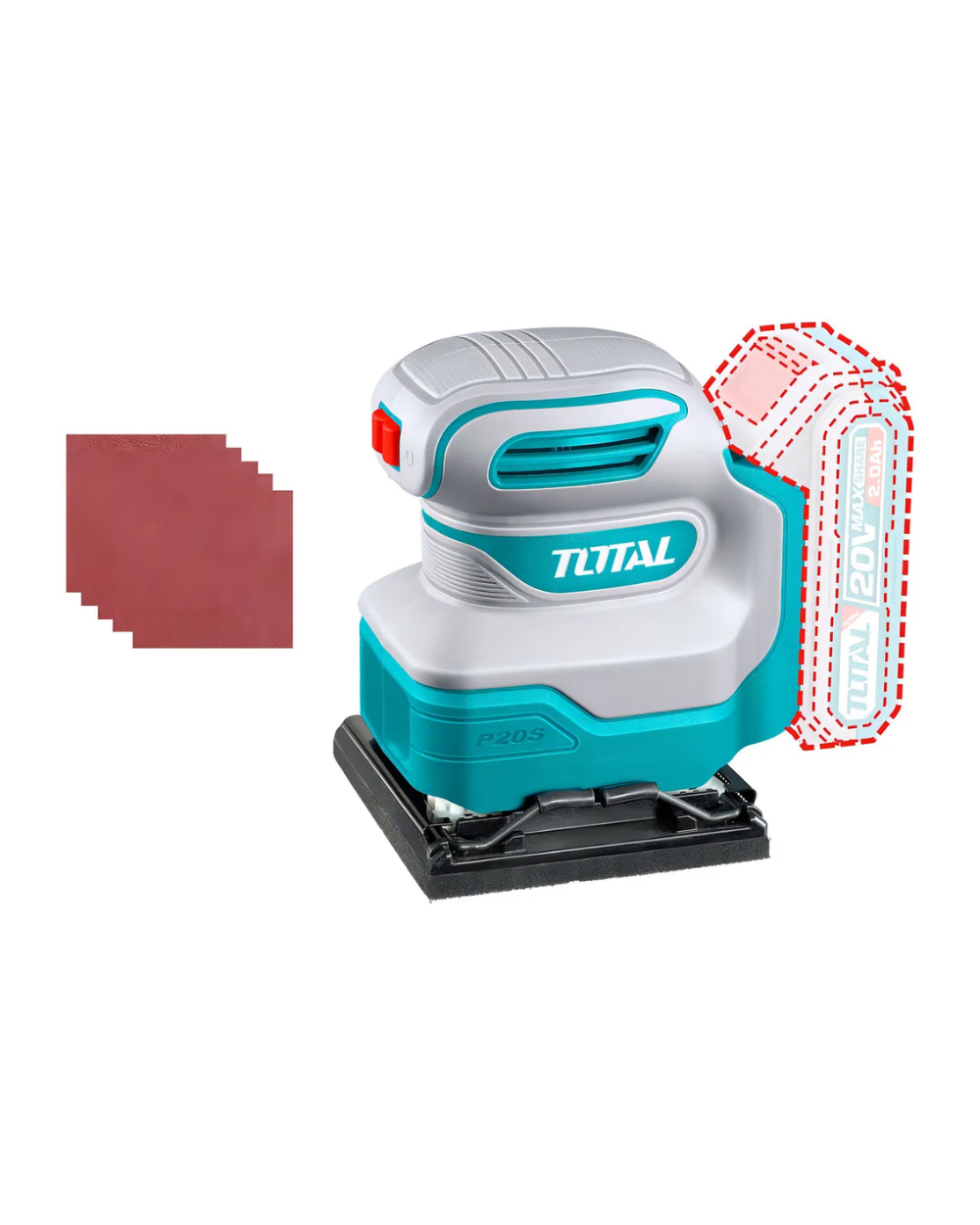 Lijadora Orbital Inalámbrica Total 20v Industrial, 12.000rpm, Con 5 Lijas, No Incluye Batería Ni Cargador - Tshsli2014