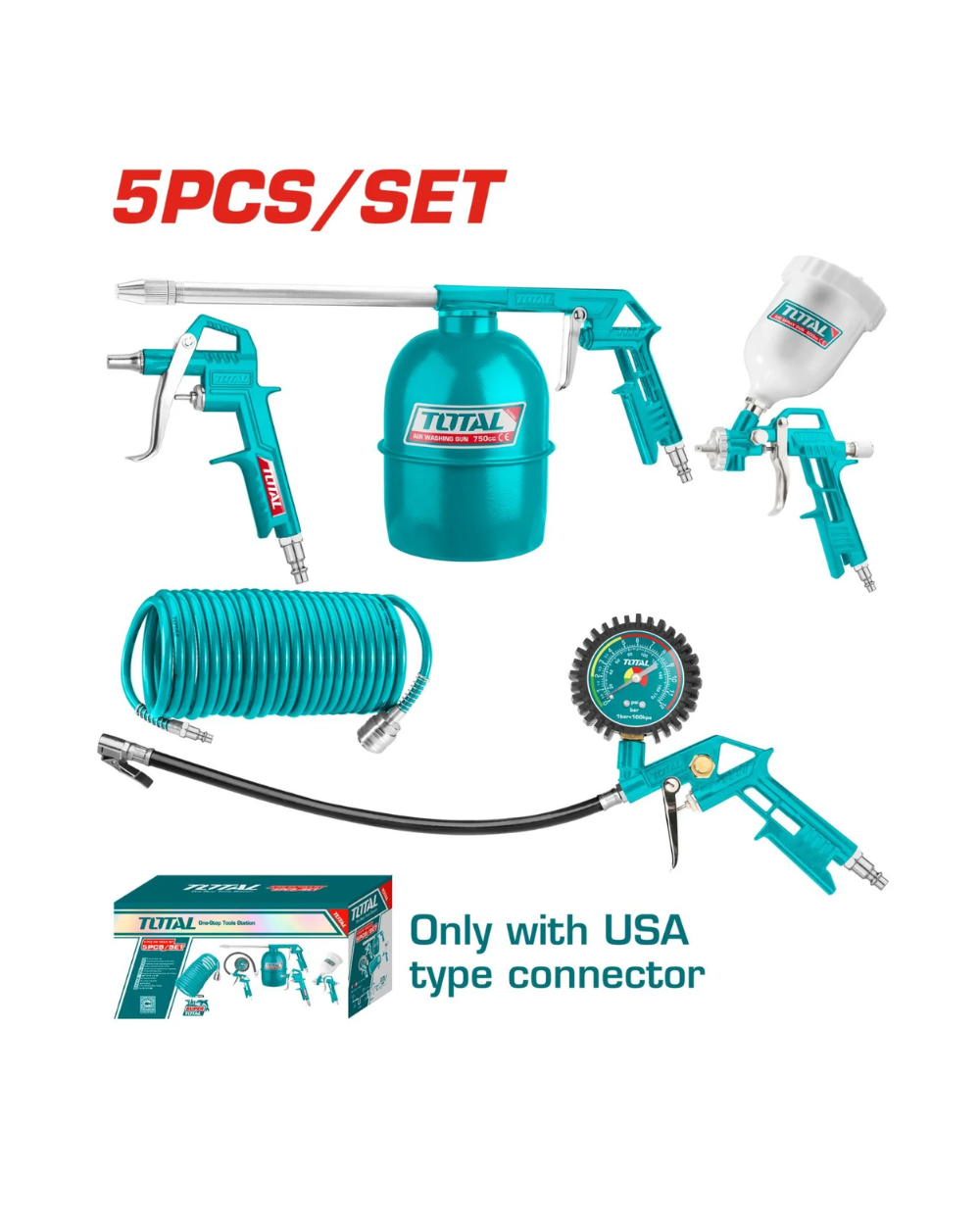 Kit Pistola Herramientas Para Compresor 5 Pz Total Tatk0531