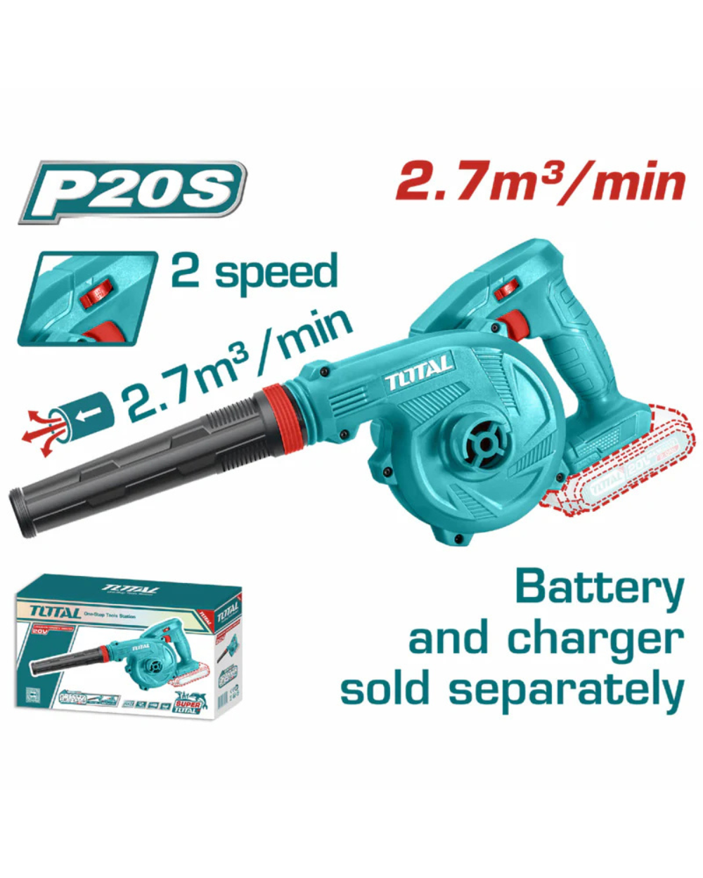 Sopladora Inalámbrica TOTAL TOOLS 20V – Limpieza Potente y Libertad Total No Incluye Bat Y Carg Total Turquesa