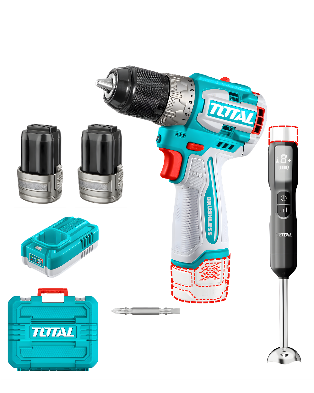 Combo Taladro Inalámbrico TOTAL TOOLS 16V 60Nm + Batidora