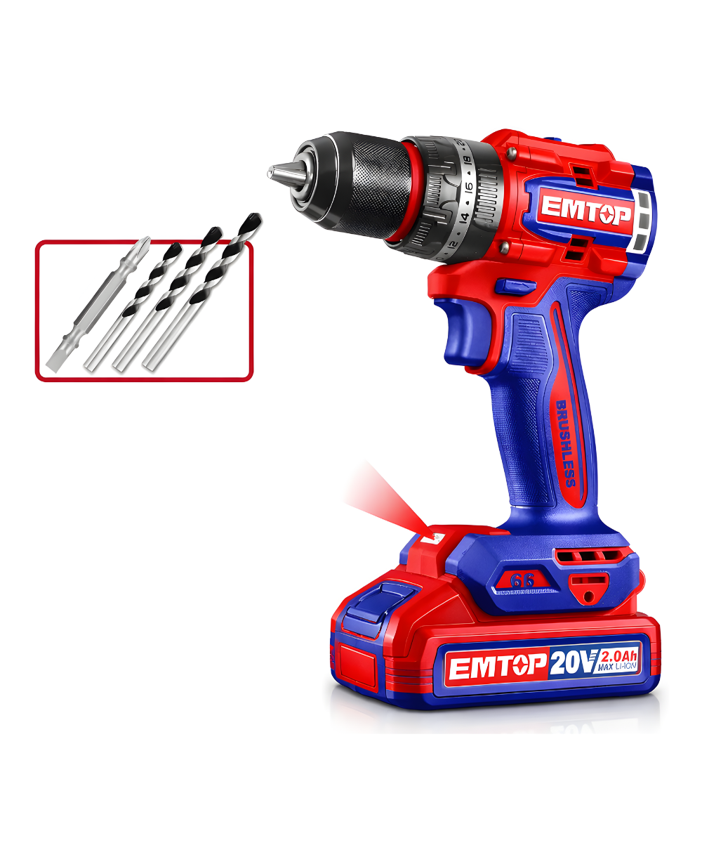 Taladro Percutor Brushless 1/2" 20V 66Nm EMTOP ECIDL206681 No Incluye Batería ni Cargador