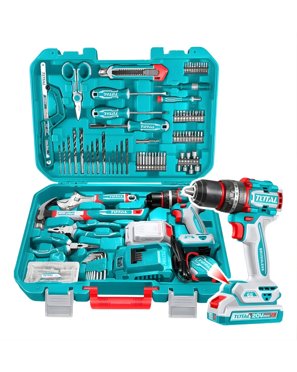 Taladro Inalámbrico TOTAL TOOLS 20V 66Nm Kit 165 Piezas