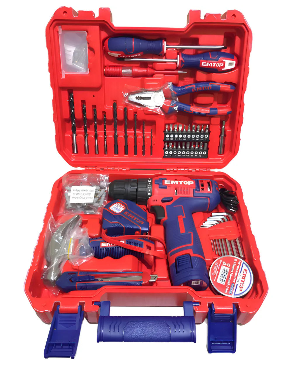 Taladro 3/8 Inalambrico 12v + Bateria 1.5ah + 96 Pcs Emtop