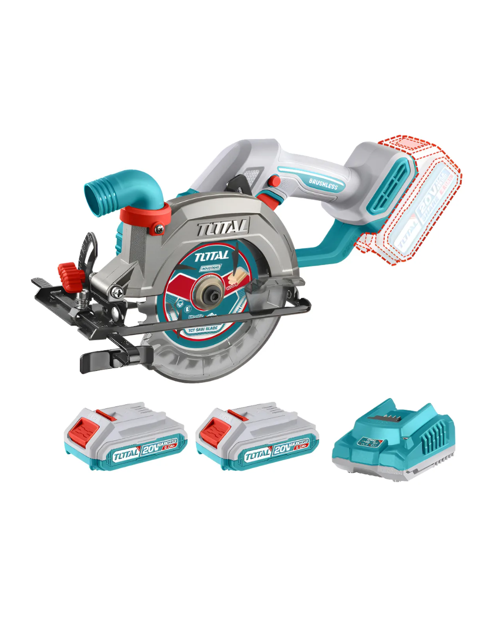 Sierra Circular Inalambrica 5-1/2 + 2 Bat 2ah Total Turquesa 50 Hz/60 Hz
