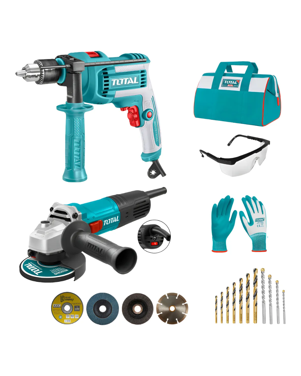 Taladro 710w + Pulidora 900w + Epp + Maletin + Acc Total