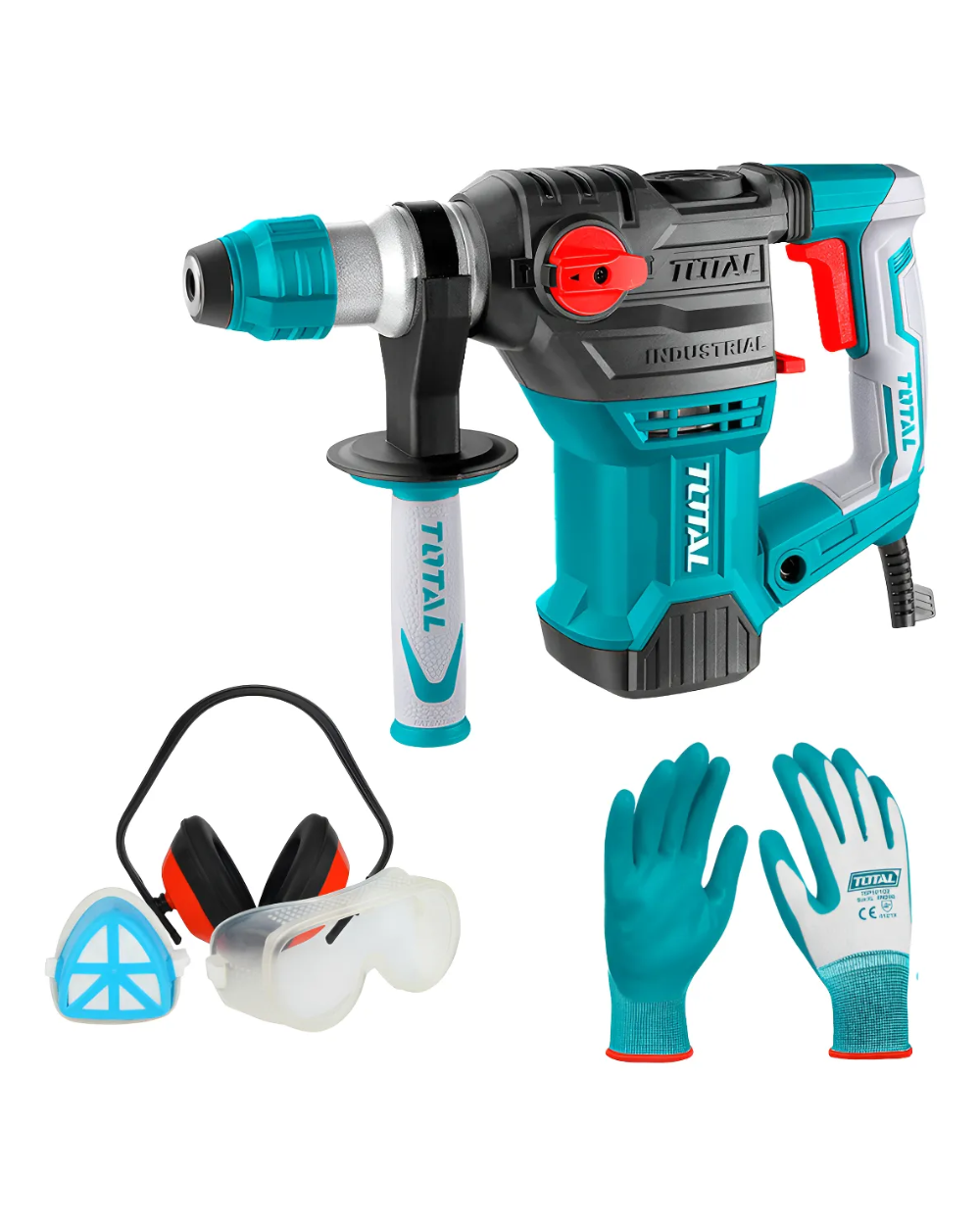 Taladro Rotomartillo 1500w Total + Kit De Seguridad Turquesa 50 Hz/60 Hz