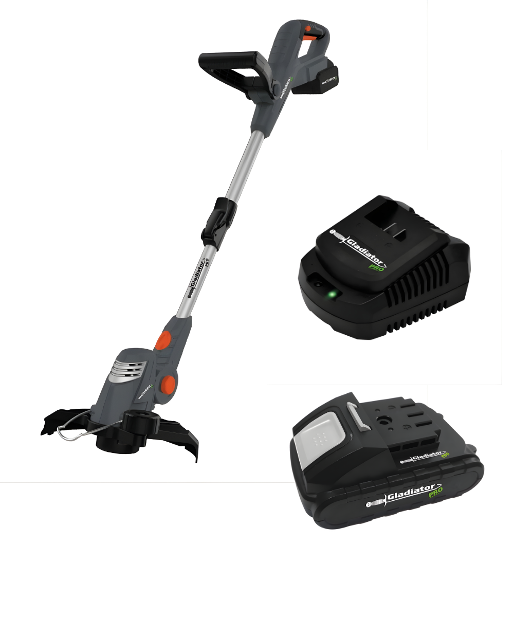 Guadaña Inalámbrica 12" 18V Gladiator Pro + Batería 2.0Ah + Cargador BDR812/18