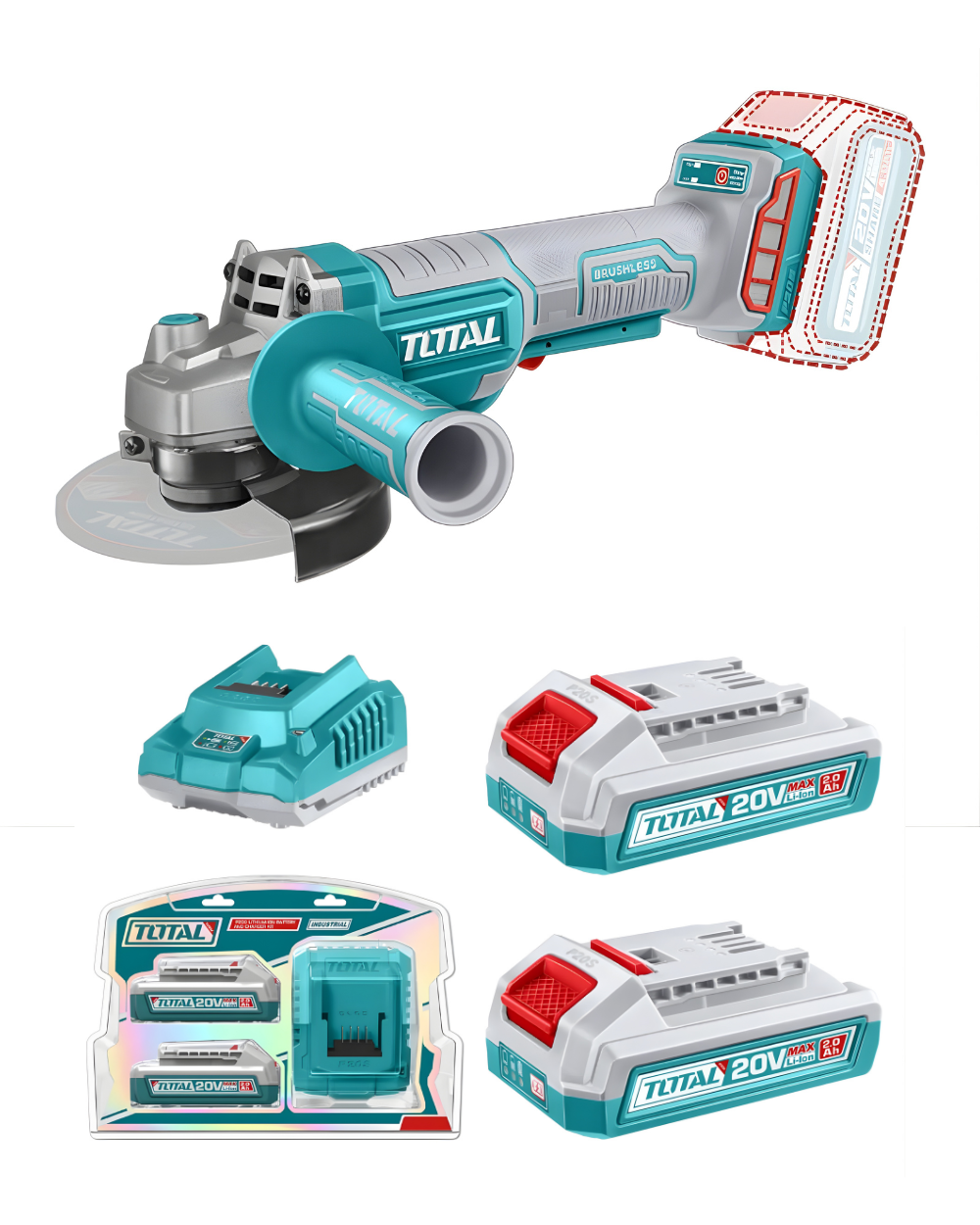 Pulidora 4-1/2" 20V Total + 2 Baterías 2.0Ah UTAGLI21156