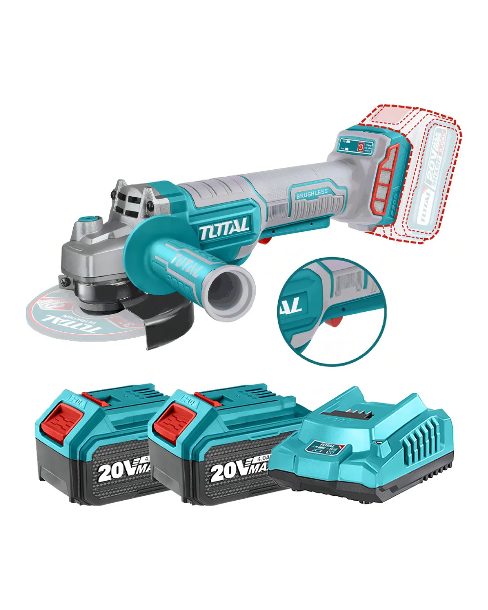 Pulidora Inalámbrica 4-1/2" 20V Total + 2 Baterías 4.0Ah + Cargador UTAGLI21156