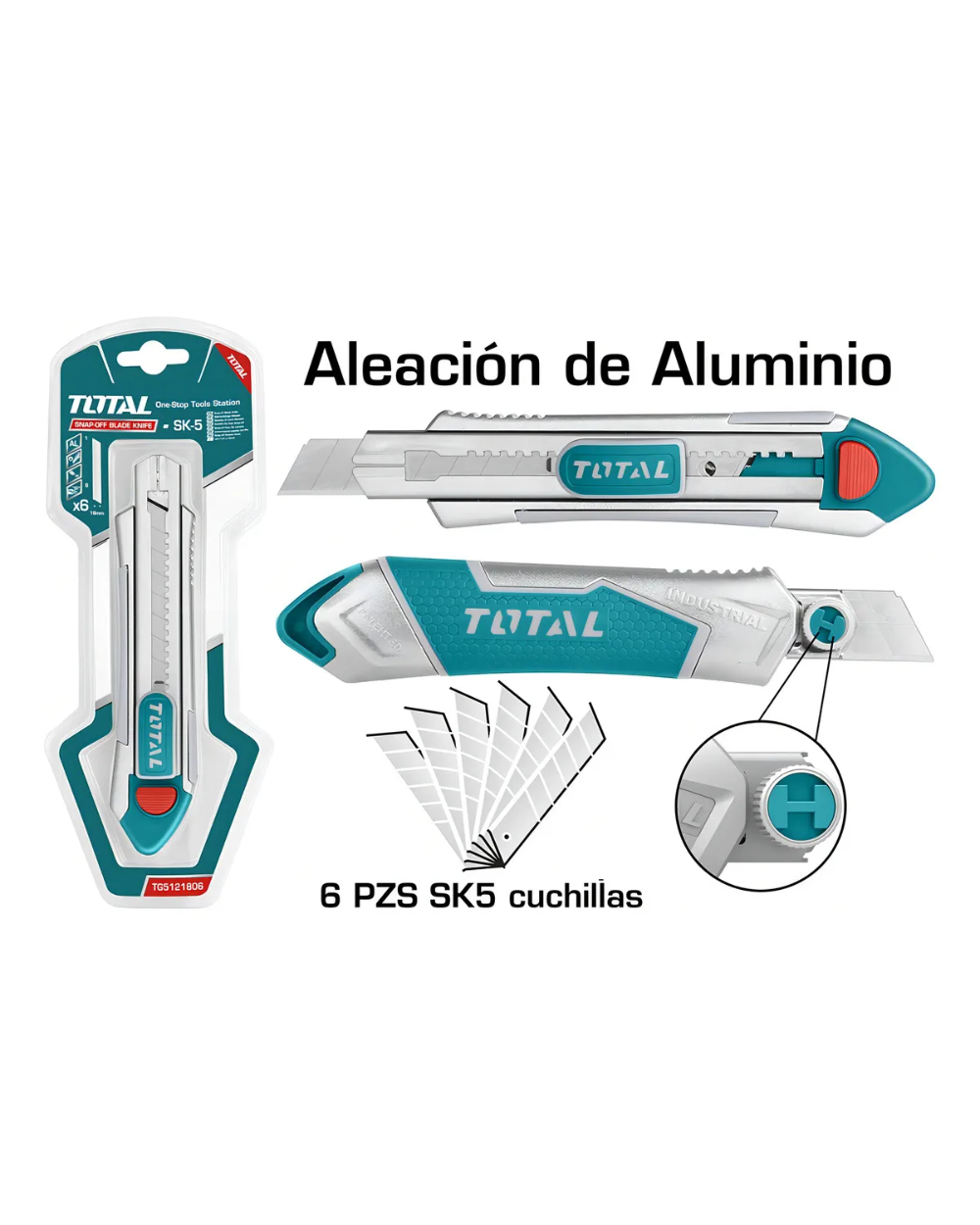 Bisturi 18x100mm Industrial Metalico Con 6 Repuestos Total