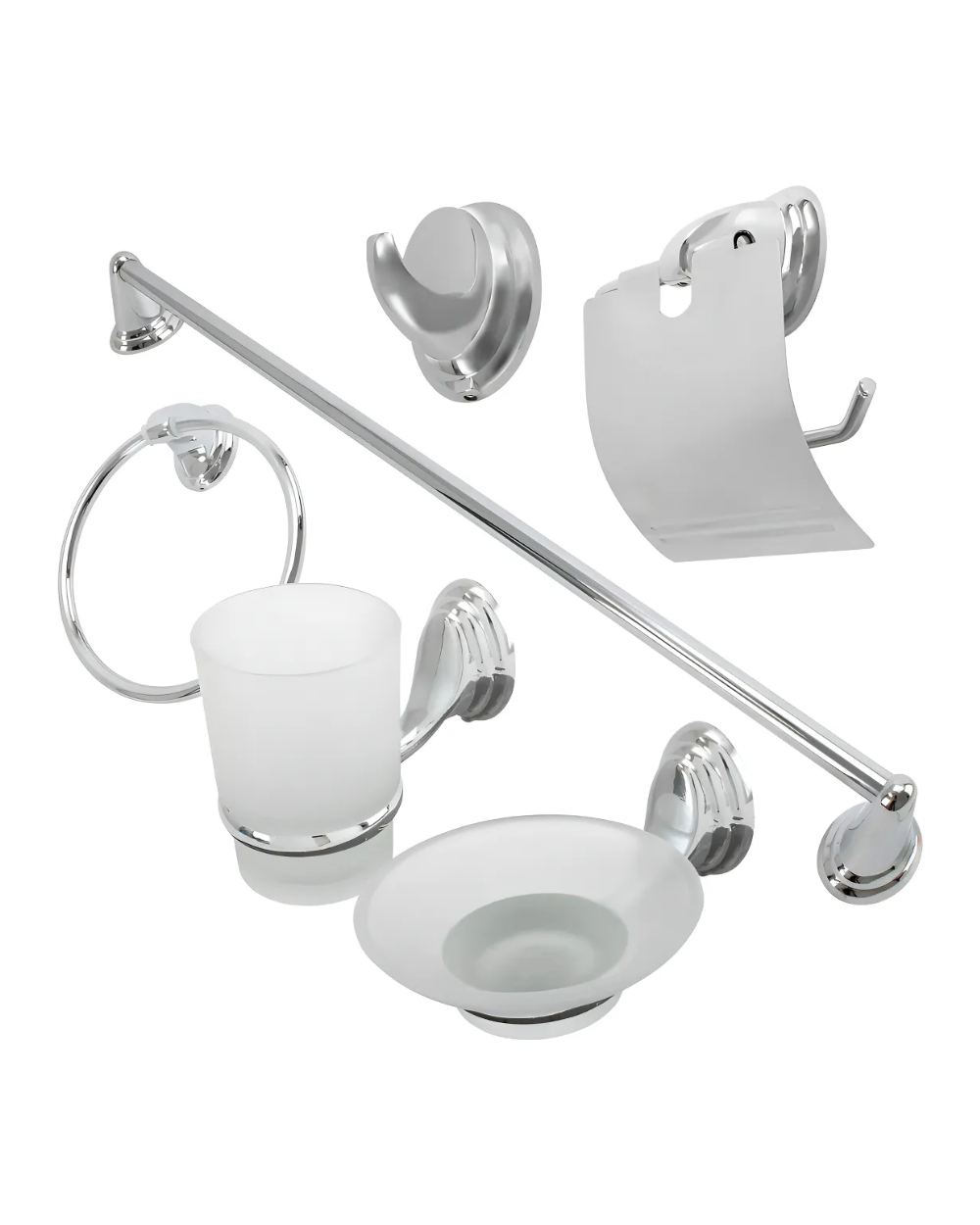 Accesorios Boccherini 6 Piezas Baño Metal Plateado Toallero Jabón Perchero