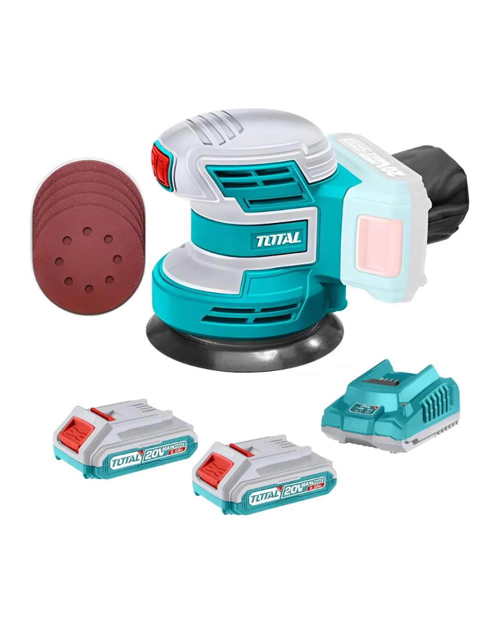 Lijadora Inalambrica 5 Orbital Industrial + 2 Bat 2ah Total Turquesa 50 Hz/60 Hz