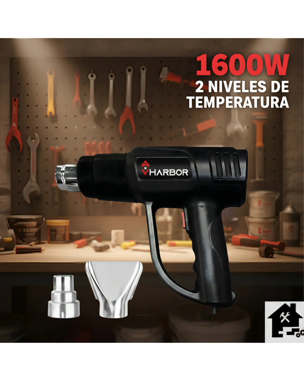 Pistola Calor 1600w Con Accesorios Negro