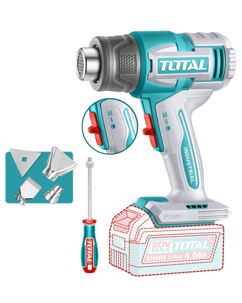 Pistola Calor Inalámbrica 20V Total TBLI2006 No Incluye Batería ni Cargador