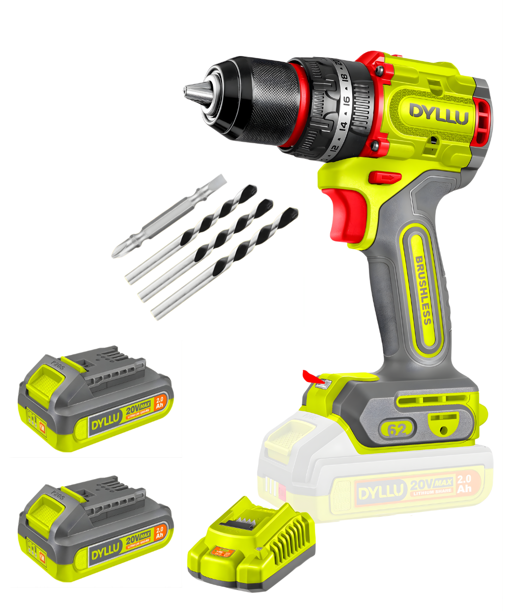 Taladro Percutor 1/2" 20V 62Nm Brushless Dyllu + 2 Baterías + Accesorios UDTCDP6281