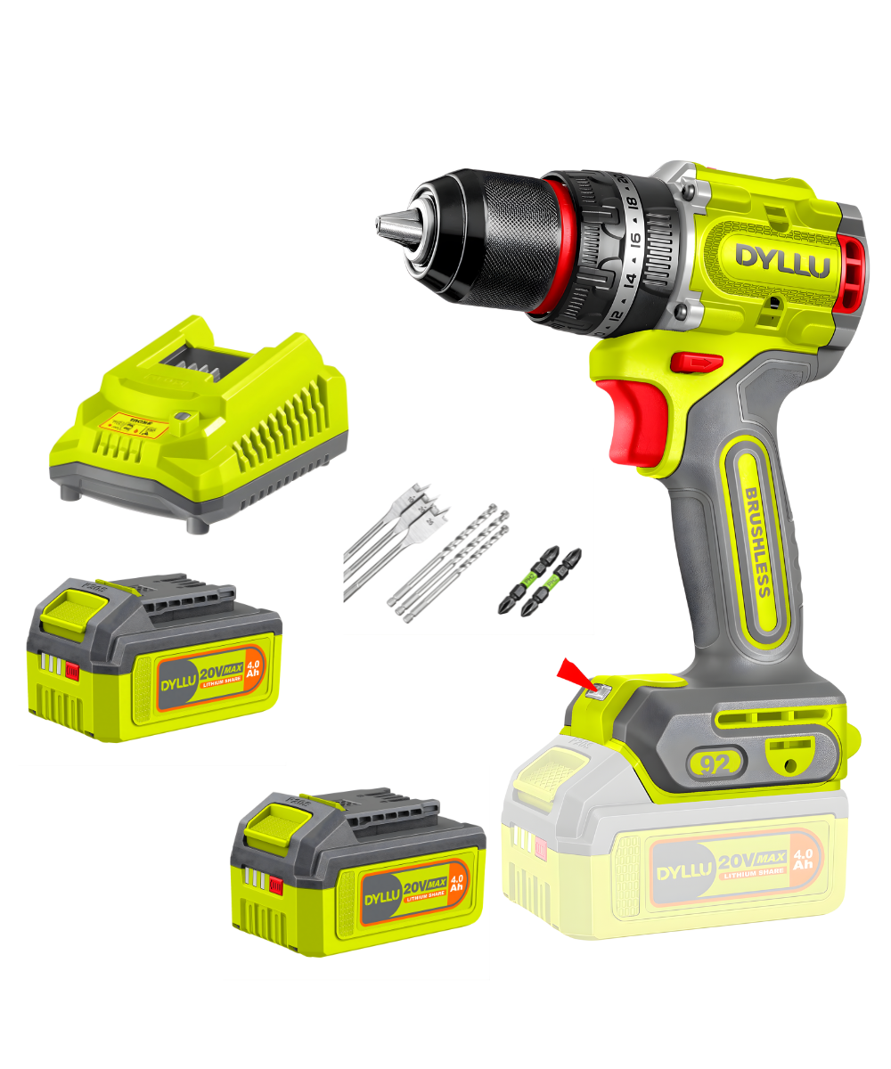 Taladro Percutor 1/2" 20V 92Nm Brushless Dyllu + 2 Baterías + Accesorios UDTCDP9281