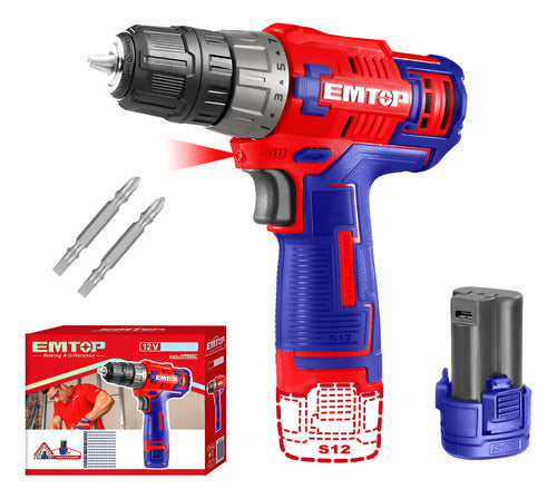 Taladro Inalámbrico 3/8" 12V EMTOP + Batería 1.5Ah ECDL12510