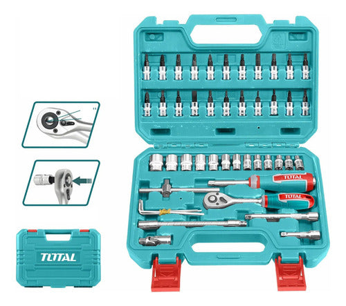 Juego De Rache Con Copas 1/4 X 46 Pzs Industrial Total Azul Turquesa