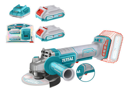 Pulidora Amoladora Inalambrica 4-1/2 + 2 Bat 20v 2.0a + Cargador Total Turquesa
