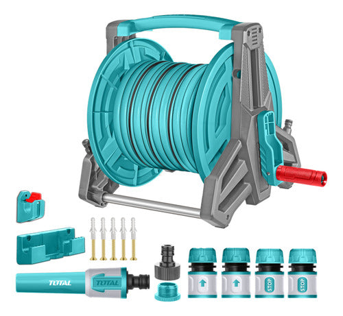 Manguera De Jardin 20 Mts Con Carrete + Acoples Total Turquesa