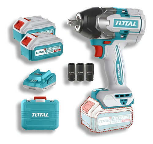 Pistola Llave De Impacto 1/2  850nm + 2 Bat + Cargador Total Turquesa 50 Hz/60 Hz