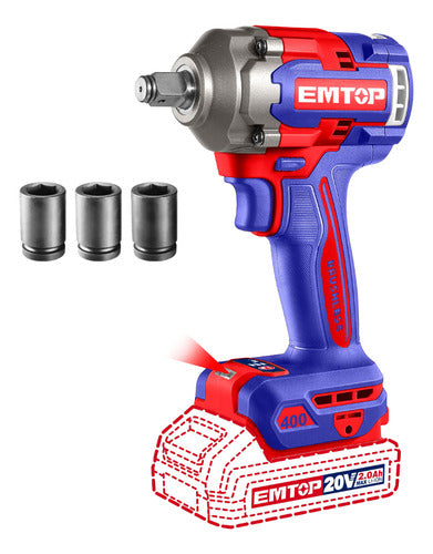 Pistola Impacto 1/2" 20V 400Nm EMTOP ECIWL20401 No Incluye Batería ni Cargador