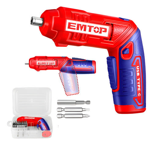 Atornillador Inalámbrico 4V EMTOP + 19 Pzs ECSR0408