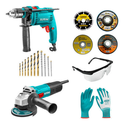 Taladro + Pulidora + Discos + Epp Combo Total Profesional Turquesa