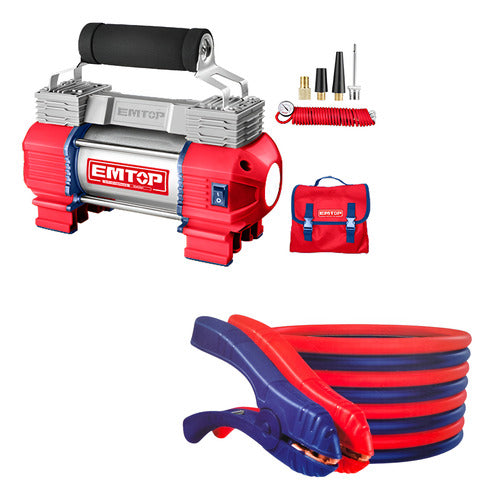 Combo Compresor Aire 120PSI + Cable Batería 200Amp EMTOP EMTCOMB006