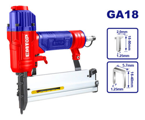 Clavadora Grapadora Neumática 2 en 1 EMTOP + Puntillas + Grapas ECBN504001