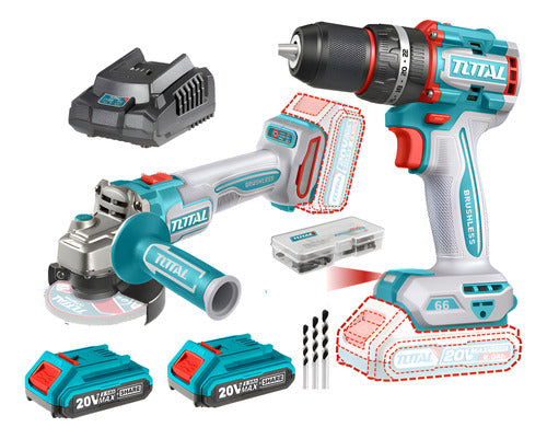 Combo Taladro Percutor 1/2 66nm + Pulidora Inalambrica Total Turquesa 50 Hz / 60 Hz