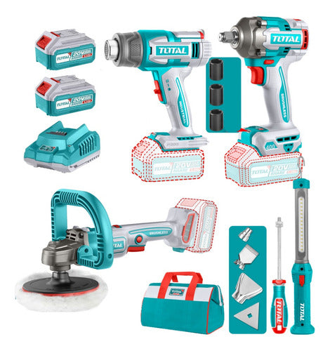 Combo inalambrico 20v Polichadora 7  + Llave Impacto 400nm + Pistola Calor 20v