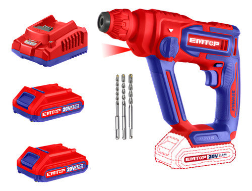 Combo Rotomartillo Inalámbrico 16mm EMTOP + 2 Baterías 2.0Ah + Cargador