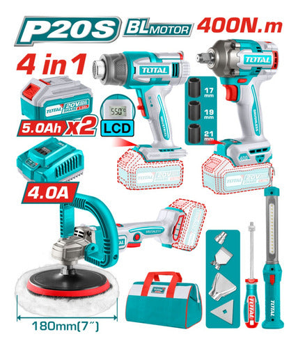 Combo inalambrico 20v Polichadora 7  + Llave Impacto 400nm + Pistola Calor 20v