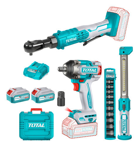 Combo Impacto 1/2" 20V 500Nm + Ratchet 65Nm + Lámpara Total UTOSLI250981