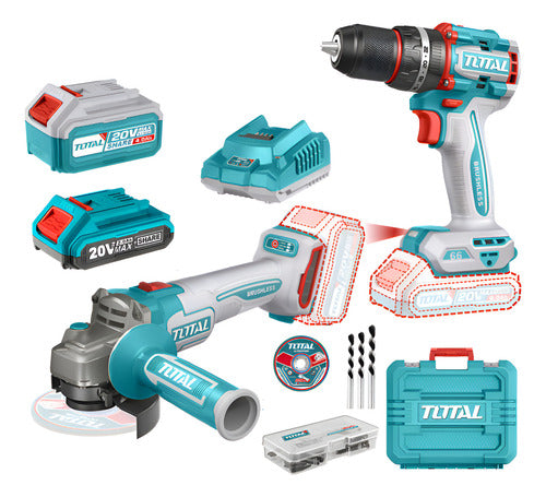 Combo Inalambrico Taladro 1/2 20v + Pulidora 4 1/2 Total Turquesa