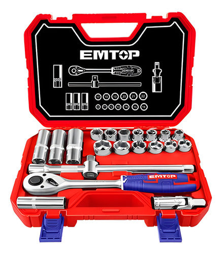 Ratchet 1/2 21pcs Caja Plastica Super Emtop Rojo