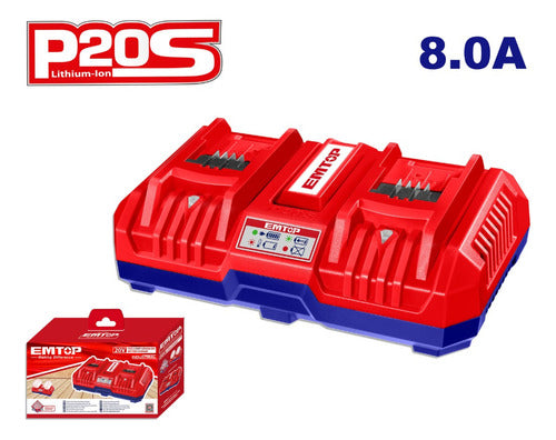 Cargador Doble Baterías 20V 4.0Ah EMTOP ULFCR2082