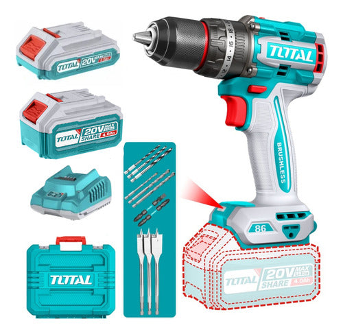 Taladro Percutor 1/2" 20V 86Nm Total + Batería 2.0Ah + Batería 4.0Ah UTIDLI20868