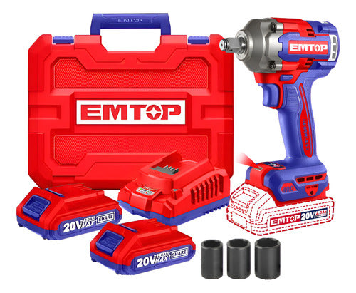 Pistola Impacto 1/2" 20V 400Nm EMTOP + 2 Baterías 2.0Ah ULCIWL2040