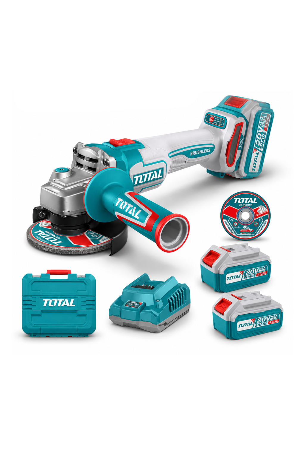 Pulidora 4-1/2" 20V 1000W Brushless Total + 2 Baterías 4.0Ah UTAGLI271532